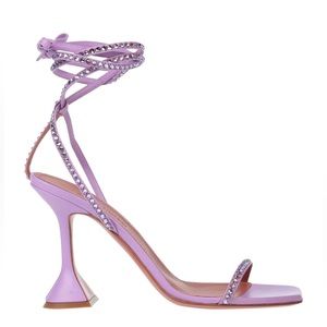 BNWT Amina Muaddi Woman Sandals Light Purple Size 38.5 Soft Leather with stones
